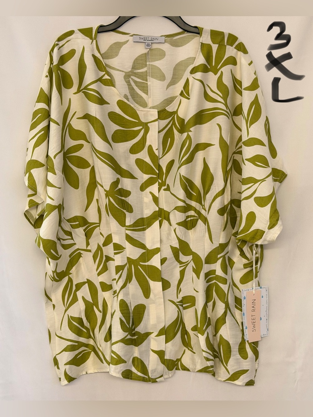 Sweet Rain Olive Leaf Print Cream Tunic